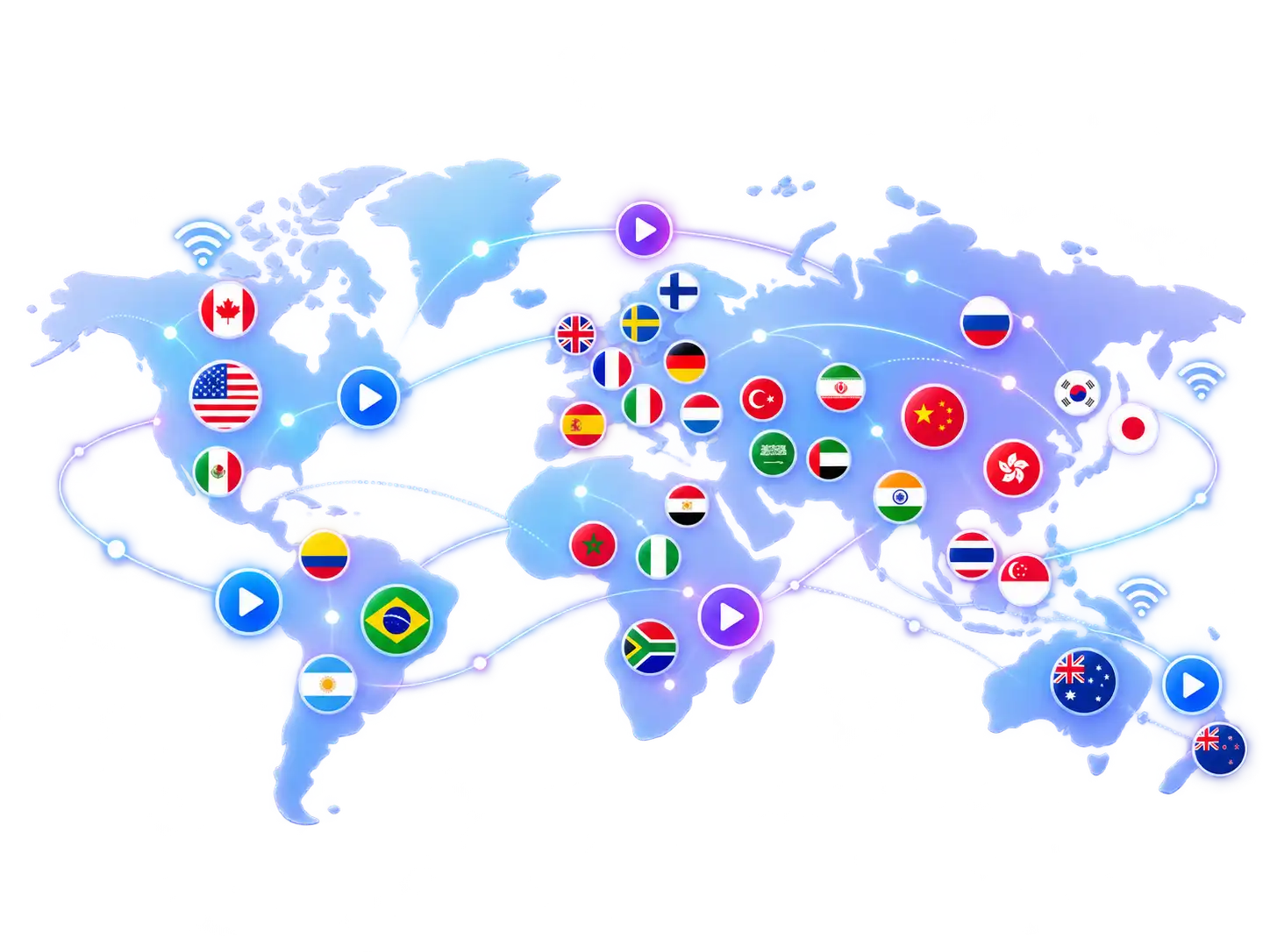 Global IPTV channel coverage map showing worldwide live TV distribution